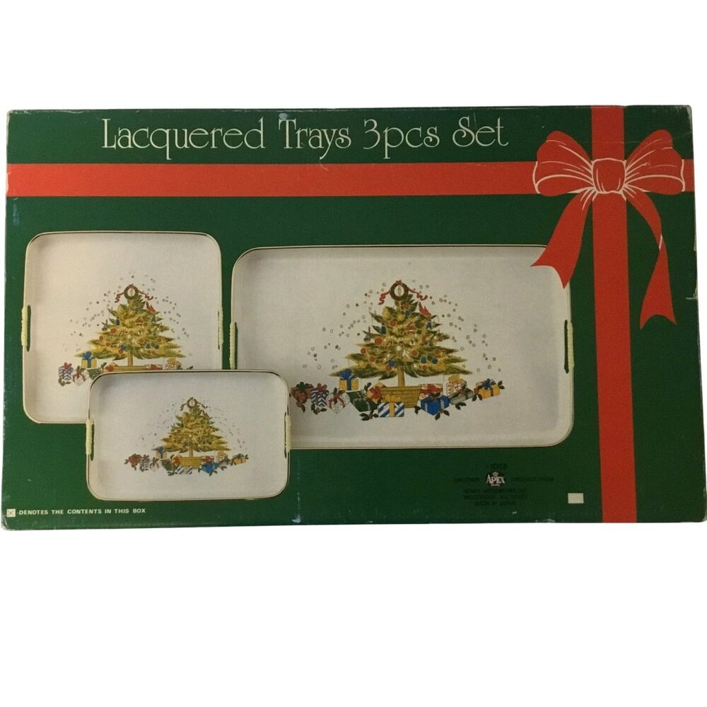 VTG APEX Santa Claus Chimney Trays Set 3pc Japan Lacquered Metal MCM Xmas Decor